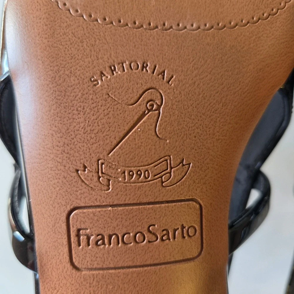 Franco Sarto L-Destin Black Patent Slingback Mary Jane Square Toe Pumps 7.5M